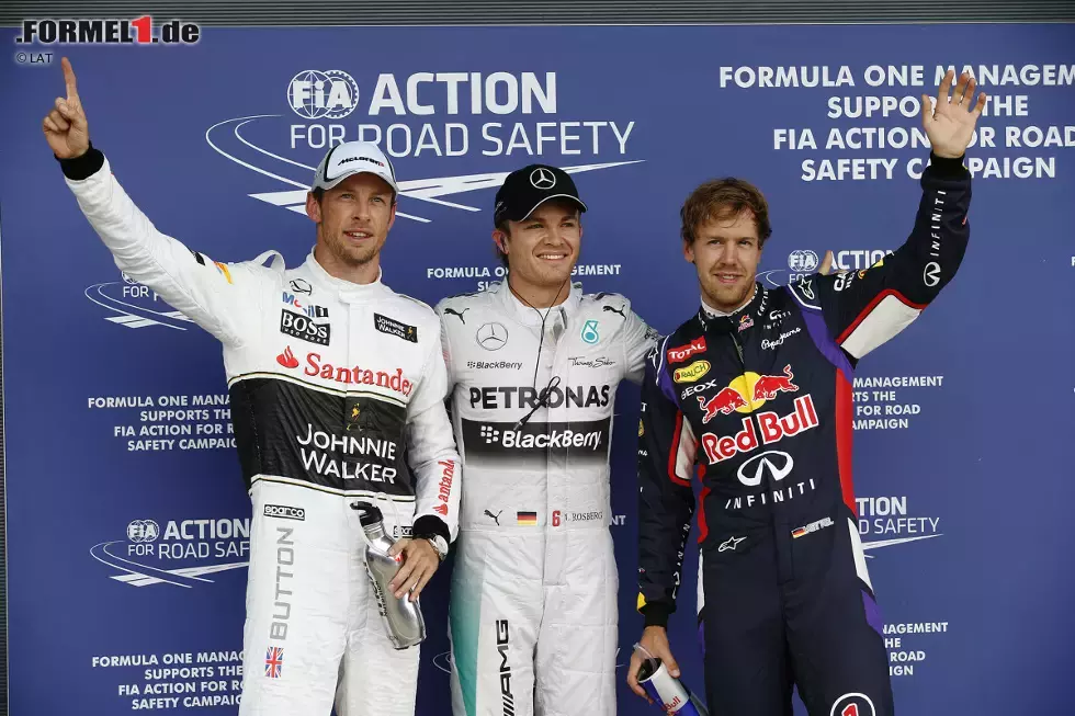 Foto zur News: Nico Rosberg (Mercedes), Sebastian Vettel (Red Bull) und Jenson Button (McLaren)