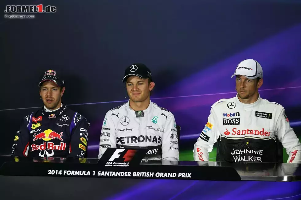 Foto zur News: Sebastian Vettel (Red Bull), Nico Rosberg (Mercedes) und Jenson Button (McLaren)