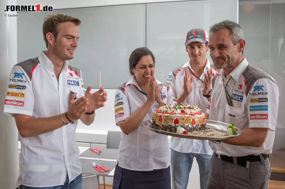 Foto zur News: Giedo van der Garde, Monisha Kaltenborn, Adrian Sutil und Beat Zehnder (Sauber)