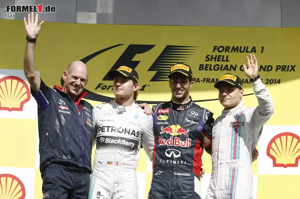 Foto zur News: Daniel Ricciardo (Red Bull), Nico Rosberg (Mercedes), Valtteri Bottas (Williams) und Adrian Newey