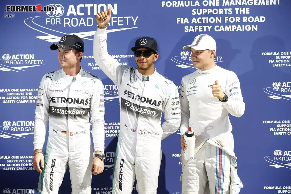 Foto zur News: Lewis Hamilton (Mercedes), Nico Rosberg (Mercedes) und Valtteri Bottas (Williams)