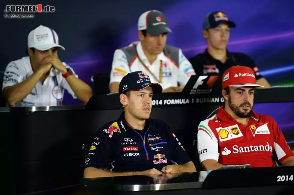 Foto zur News: Felipe Massa (Williams), Adrian Sutil (Sauber), Daniil Kwjat (Toro Rosso), Sebastian Vettel (Red Bull) und Fernando Alonso (Ferrari)