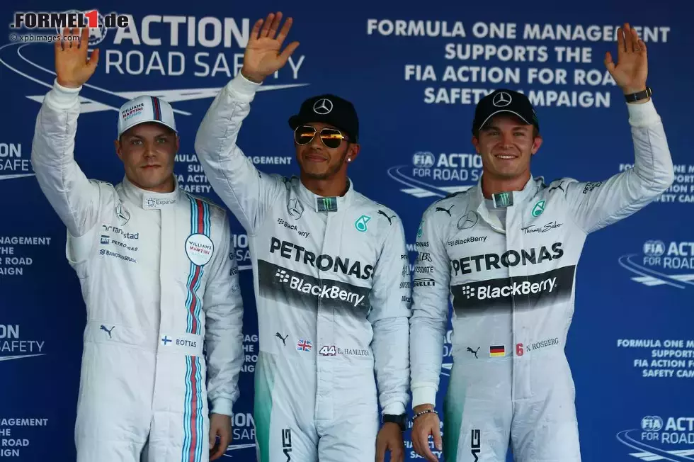 Foto zur News: Lewis Hamilton (Mercedes), Nico Rosberg (Mercedes) und Valtteri Bottas (Williams)