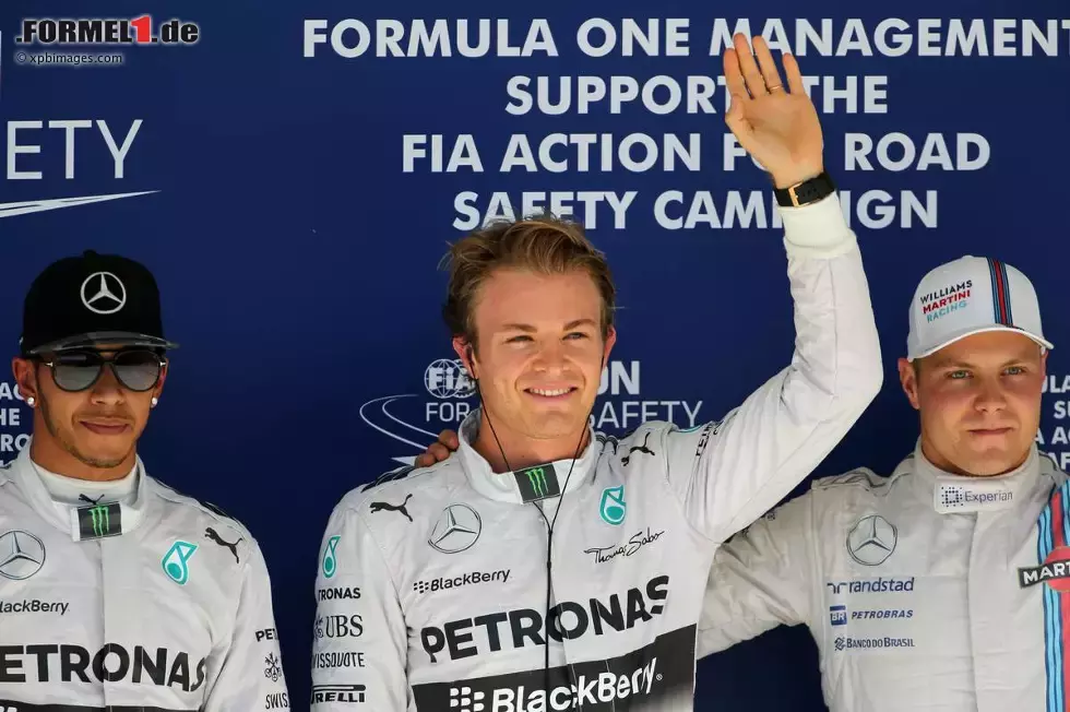 Foto zur News: Lewis Hamilton (Mercedes), Nico Rosberg (Mercedes) und Valtteri Bottas (Williams)