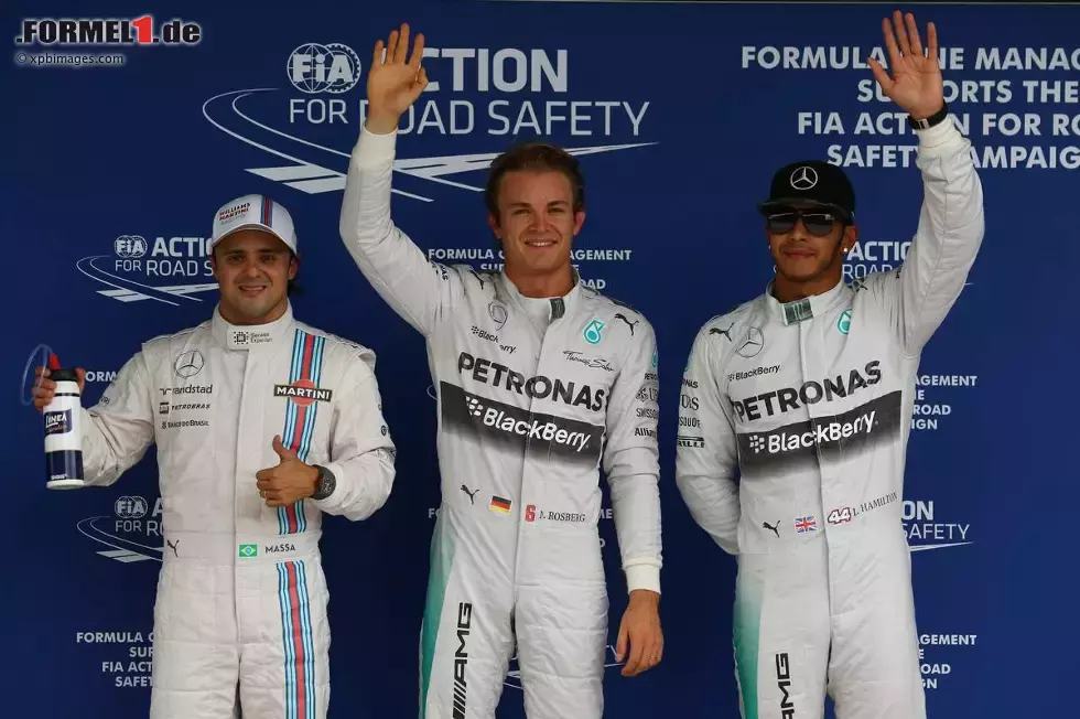 Foto zur News: Nico Rosberg (Mercedes), Lewis Hamilton (Mercedes) und Felipe Massa (Williams)