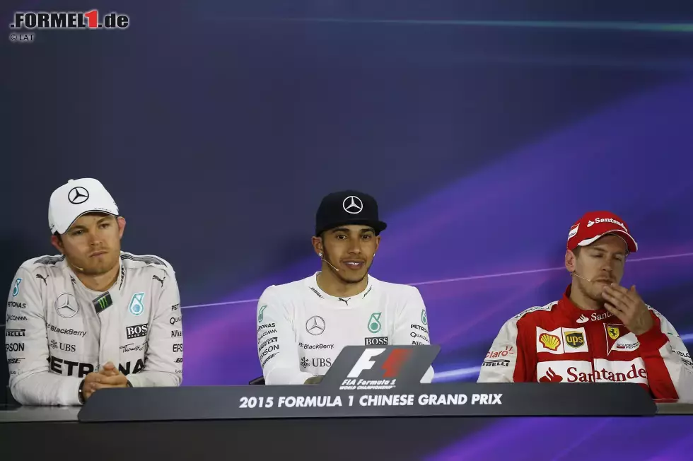 Foto zur News: Lewis Hamilton (Mercedes), Nico Rosberg (Mercedes) und Sebastian Vettel (Ferrari)