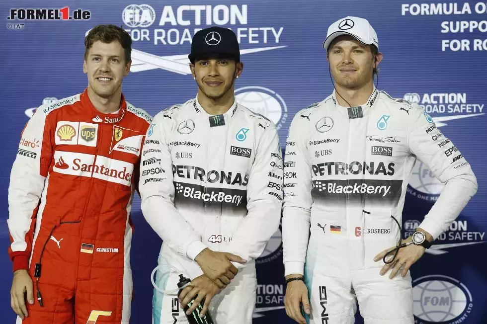 Foto zur News: Lewis Hamilton (Mercedes), Sebastian Vettel (Ferrari) und Nico Rosberg (Mercedes)