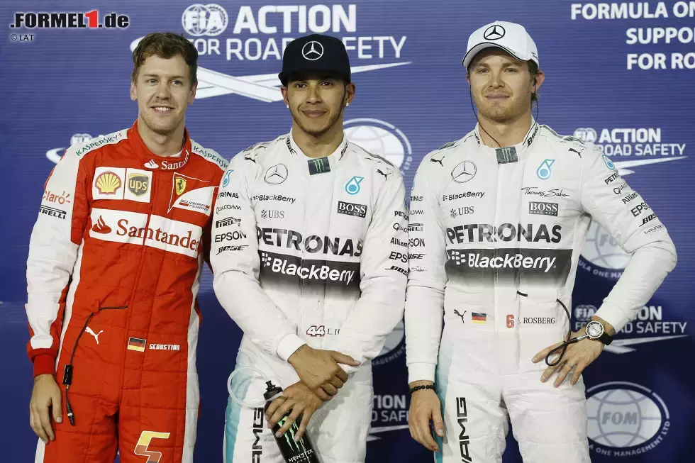 Foto zur News: Lewis Hamilton (Mercedes), Sebastian Vettel (Ferrari) und Nico Rosberg (Mercedes)