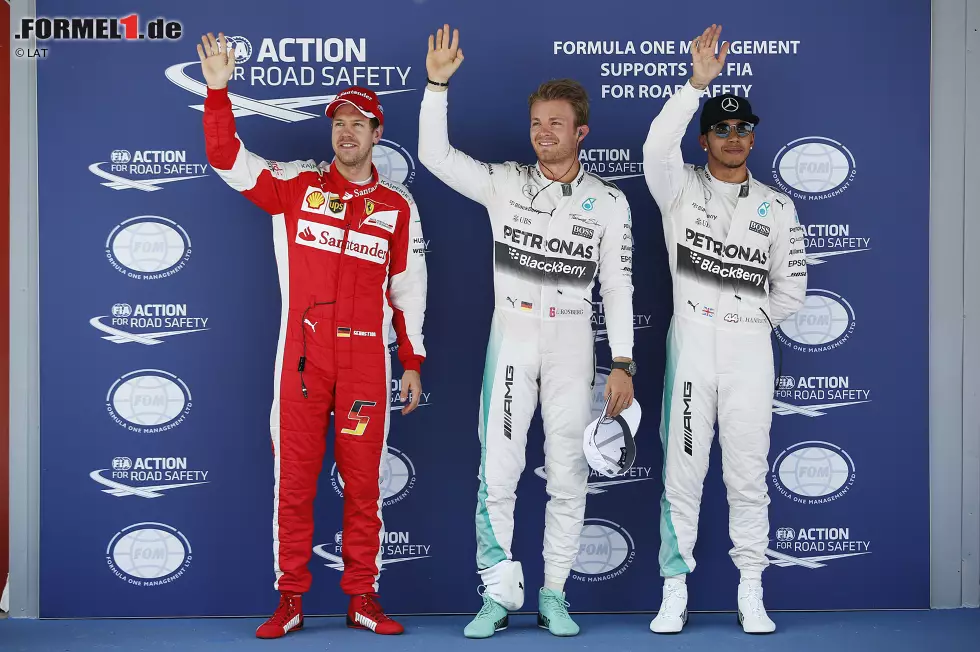 Foto zur News: Nico Rosberg (Mercedes) steht erstmals 2015 auf der Pole-Position, dahinter Lewis Hamilton (Mercedes) und Sebastian Vettel (Ferrari)