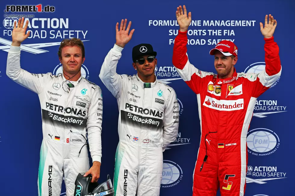 Foto zur News: Nico Rosberg (Mercedes), Lewis Hamilton (Mercedes) und Sebastian Vettel (Ferrari)