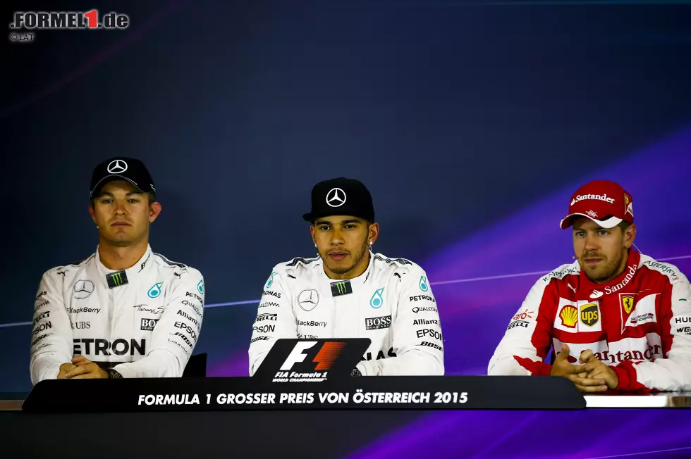 Foto zur News: Lewis Hamilton (Mercedes), Nico Rosberg (Mercedes) und Sebastian Vettel (Ferrari)