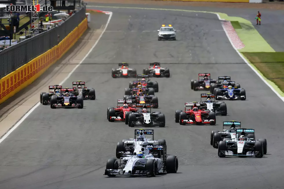 Foto zur News: Felipe Massa (Williams), Valtteri Bottas (Williams), Lewis Hamilton (Mercedes), Nico Rosberg (Mercedes), Kimi Räikkönen (Ferrari) und Nico Hülkenberg (Force India)