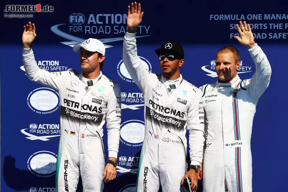 Foto zur News: Nico Rosberg (Mercedes), Lewis Hamilton (Mercedes) und Valtteri Bottas (Williams)