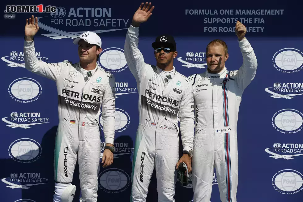 Foto zur News: Lewis Hamilton (Mercedes), Nico Rosberg (Mercedes) und Valtteri Bottas (Williams)