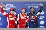 Foto zur News: Kimi Räikkönen (Ferrari), Sebastian Vettel (Ferrari) und Daniel Ricciardo (Red Bull)