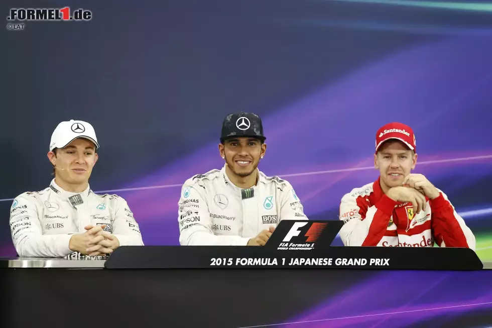 Foto zur News: Lewis Hamilton (Mercedes), Nico Rosberg (Mercedes) und Sebastian Vettel (Ferrari)