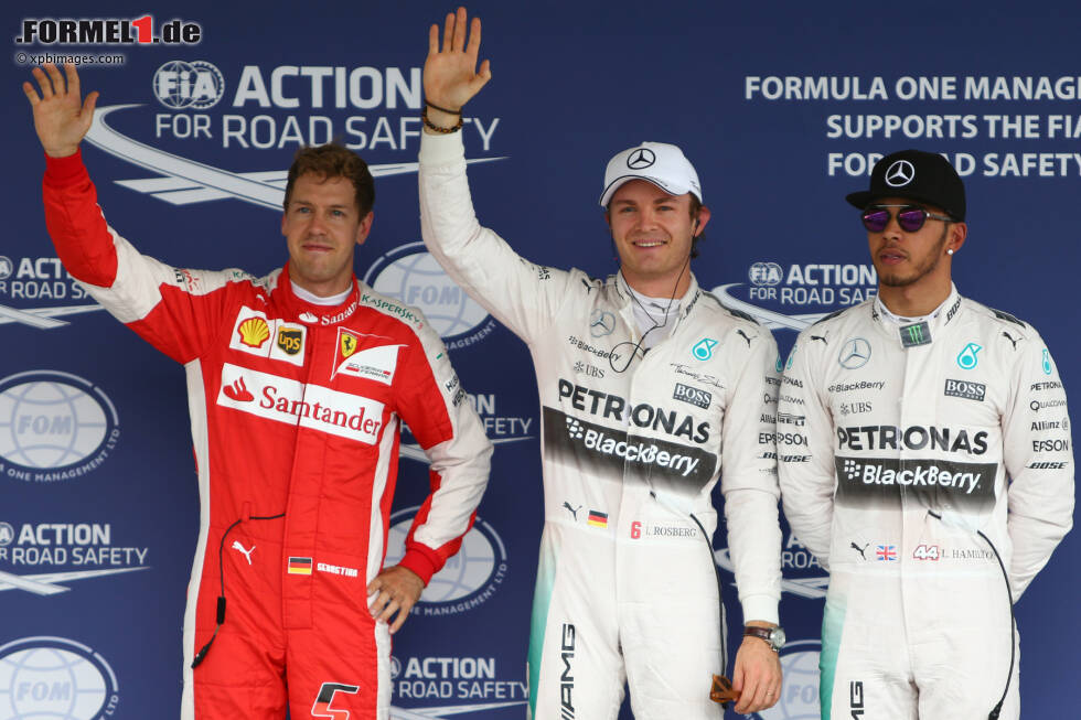 Foto zur News: Nico Rosberg (Mercedes), Lewis Hamilton (Mercedes) und Sebastian Vettel (Ferrari)