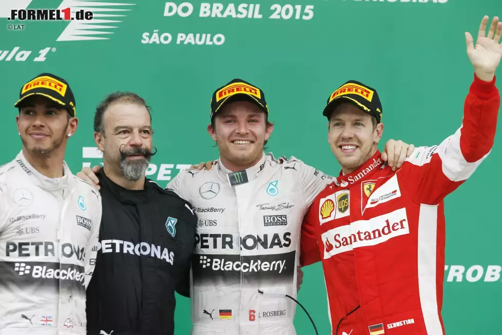 Foto zur News: Lewis Hamilton (Mercedes), Nico Rosberg (Mercedes) und Sebastian Vettel (Ferrari)