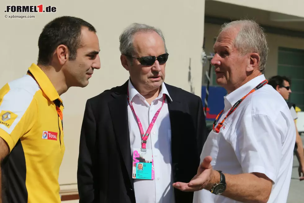 Foto zur News: Cyril Abiteboul, Jerome Stroll (Renault) und Helmut Marko (Red Bull)