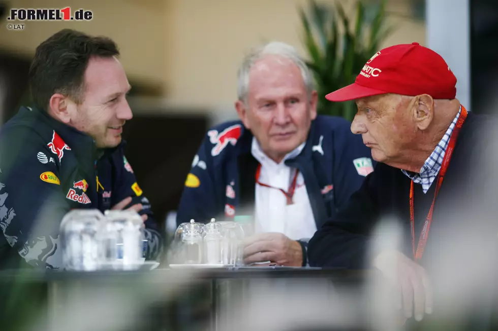 Foto zur News: Christian Horner, Helmut Marko und Niki Lauda