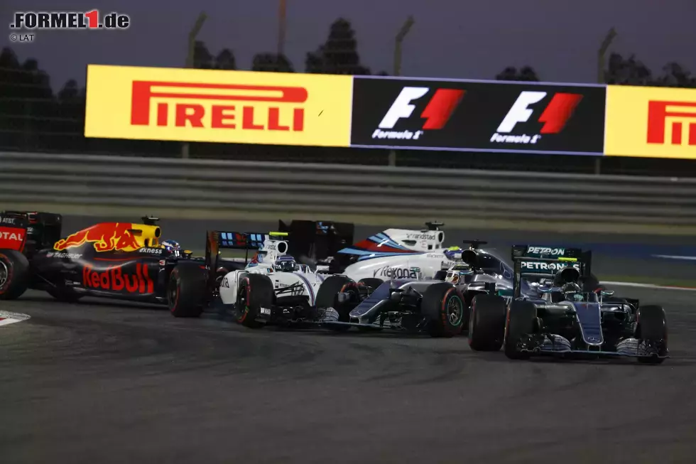 Foto zur News: Nico Rosberg (Mercedes), Lewis Hamilton (Mercedes), Valtteri Bottas (Williams), Felipe Massa (Williams) und Daniel Ricciardo (Red Bull)