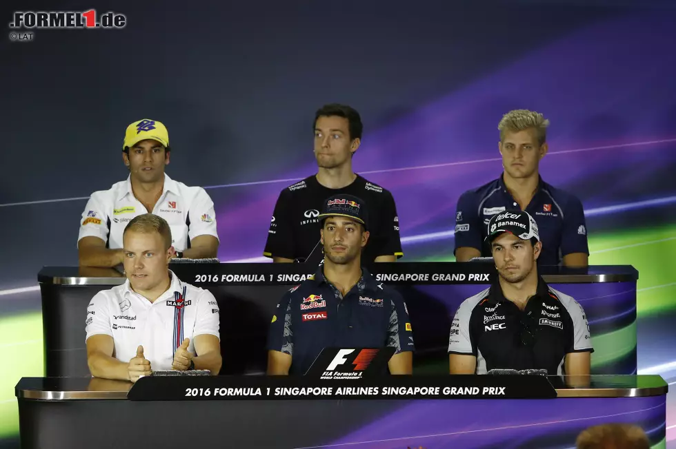 Foto zur News: Felipe Nasr (Sauber), Jolyon Palmer (Renault), Marcus Ericsson (Sauber), Valtteri Bottas (Williams), Daniel Ricciardo (Red Bull) und Sergio Perez (Force India)