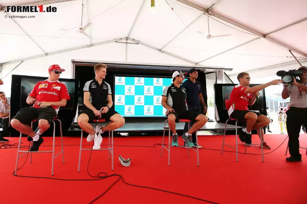 Foto zur News: Nico Hülkenberg (Force India), Sergio Perez (Force India), Sebastian Vettel (Ferrari) und Kimi Räikkönen (Ferrari)