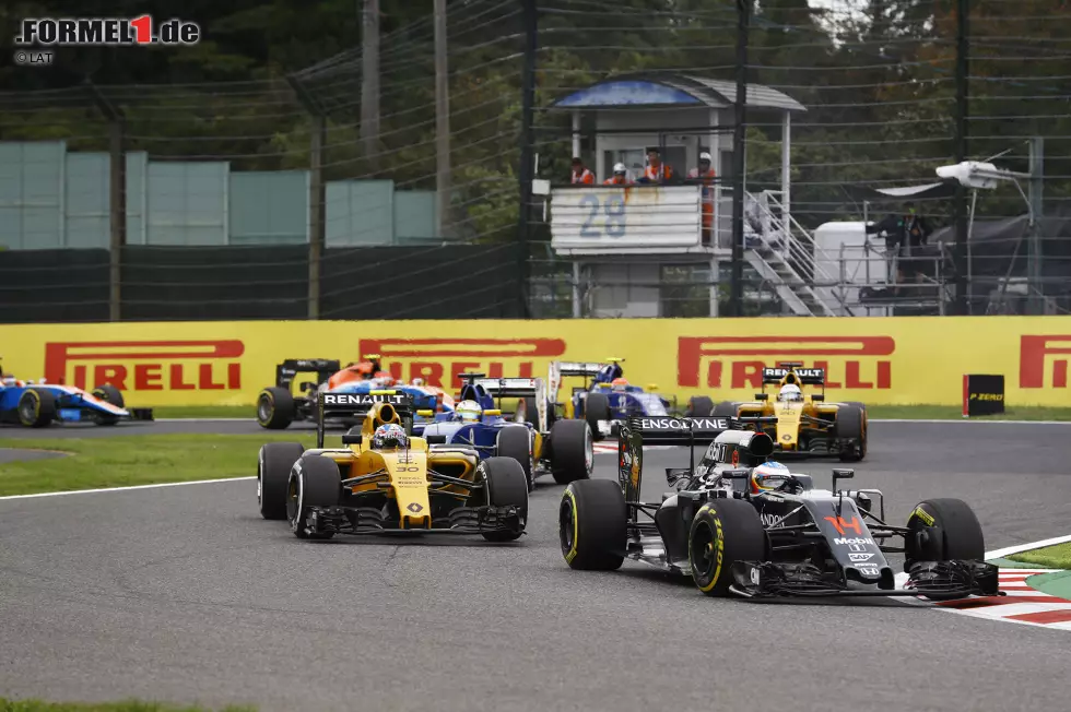 Foto zur News: Fernando Alonso (McLaren), Jolyon Palmer (Renault), Marcus Ericsson (Sauber), Kevin Magnussen (Renault) und Felipe Nasr (Sauber)