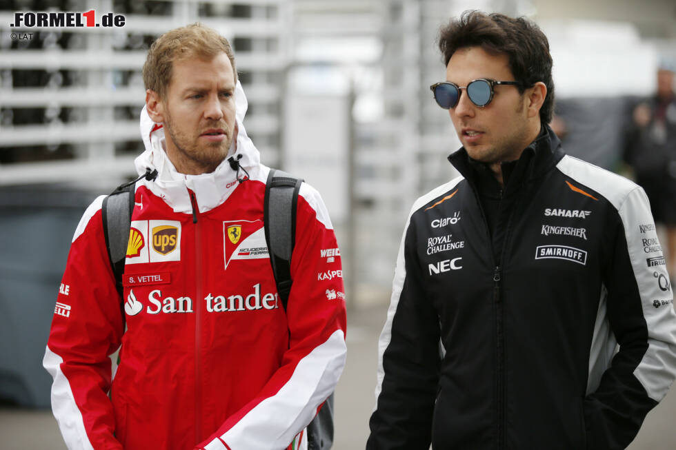 Foto zur News: Sebastian Vettel (Ferrari) und Sergio Perez (Force India)