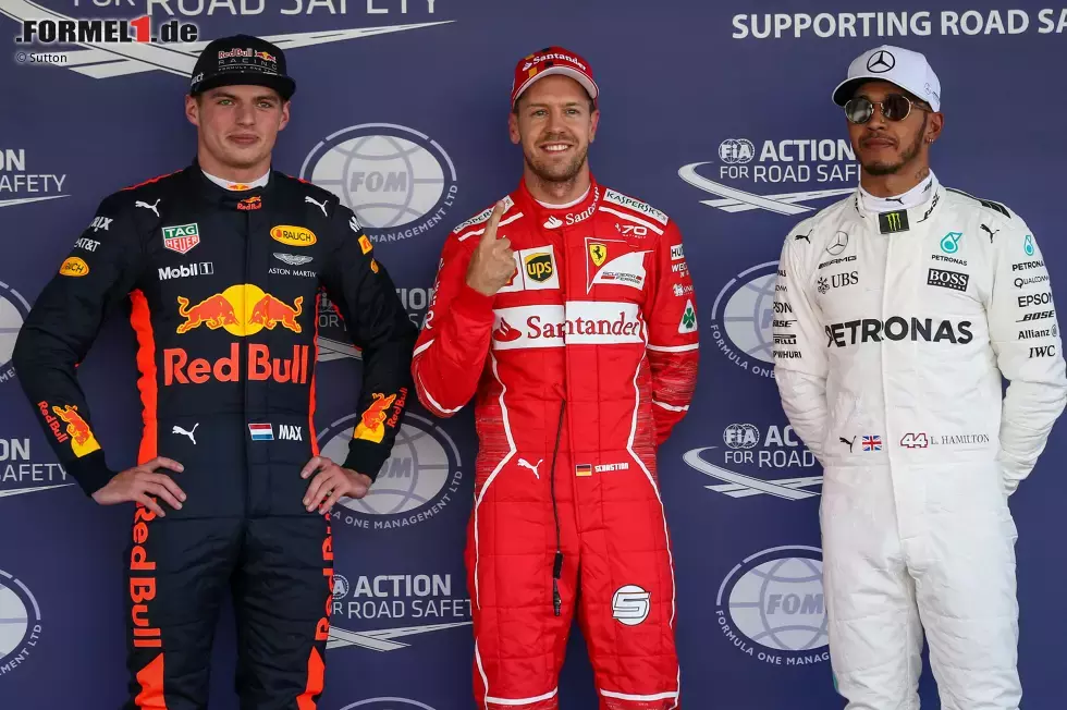 Foto zur News: Max Verstappen (Red Bull), Sebastian Vettel (Ferrari) und Lewis Hamilton (Mercedes)