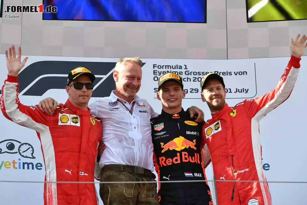 Foto zur News: Kimi Räikkönen (Ferrari), Max Verstappen (Red Bull) und Sebastian Vettel (Ferrari)