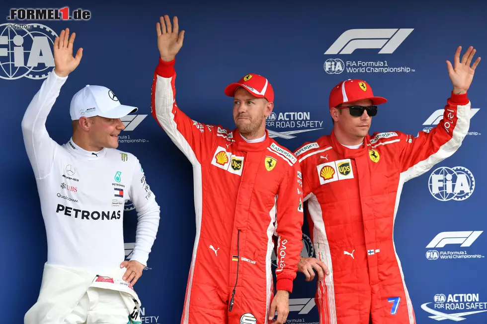 Foto zur News: Valtteri Bottas (Mercedes), Sebastian Vettel (Ferrari) und Kimi Räikkönen (Ferrari)