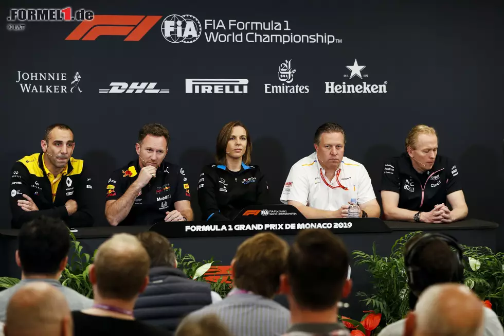 Foto zur News: Cyril Abiteboul, Christian Horner, Claire Williams und Zak Brown