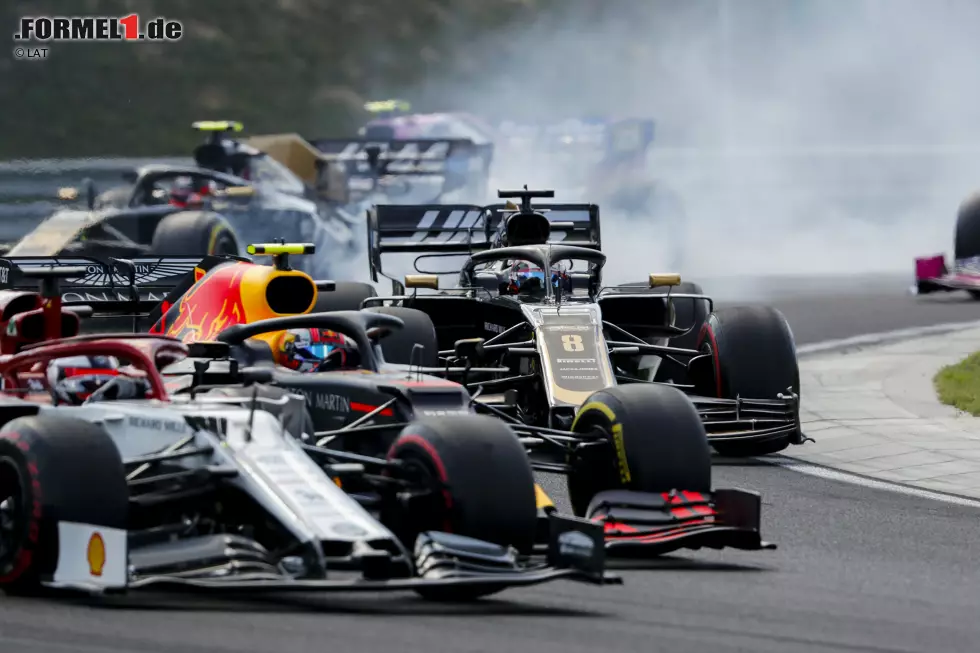 Foto zur News: Kimi Räikkönen (Alfa Romeo), Pierre Gasly (Red Bull) und Romain Grosjean (Haas)