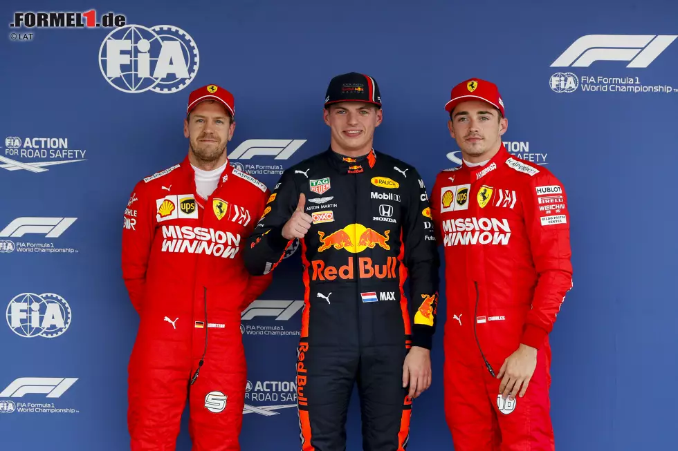 Foto zur News: Sebastian Vettel (Ferrari), Max Verstappen (Red Bull) und Charles Leclerc (Ferrari)