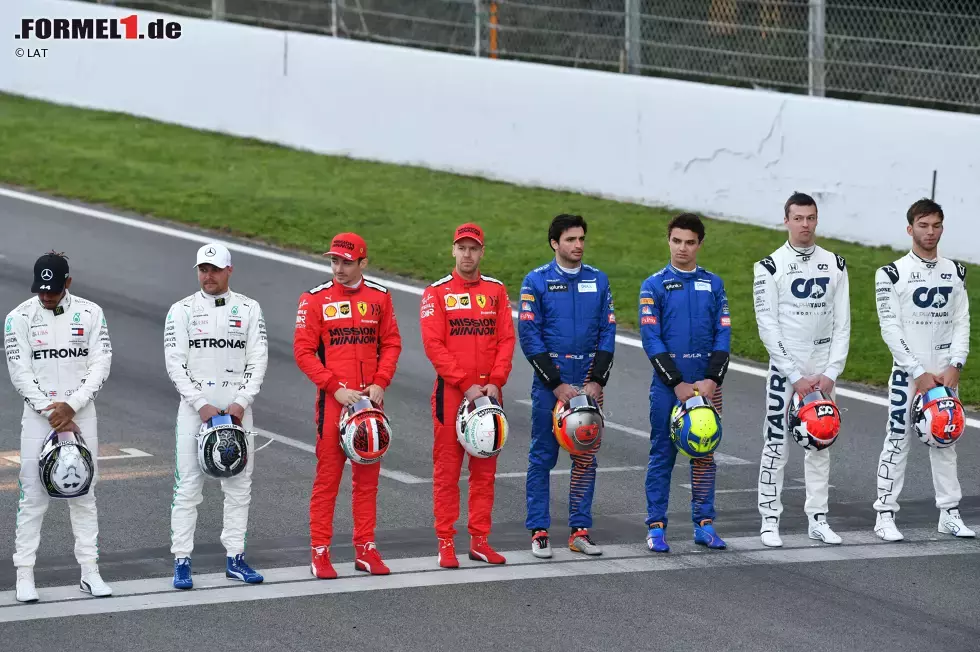 Foto zur News: Lewis Hamilton (Mercedes), Valtteri Bottas (Mercedes), Charles Leclerc (Ferrari), Sebastian Vettel (Ferrari), Carlos Sainz (McLaren), Lando Norris (McLaren) und Daniil Kwjat (AlphaTauri)