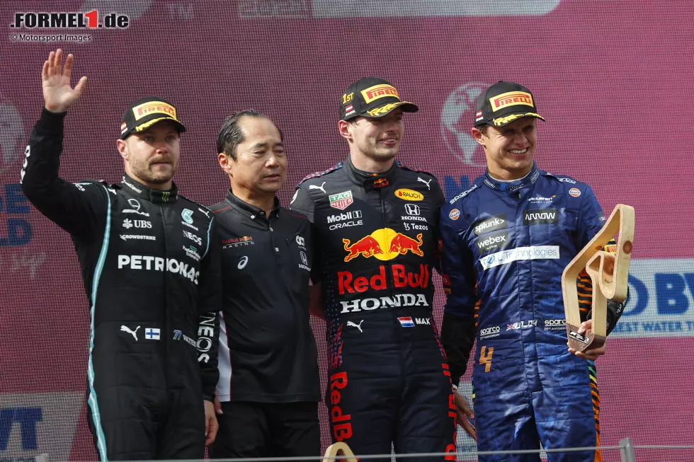 Foto zur News: Valtteri Bottas (Mercedes), Max Verstappen (Red Bull) und Lando Norris (McLaren)