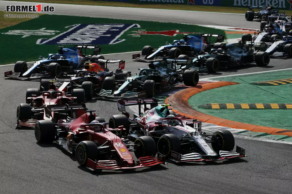 Foto zur News: Antonio Giovinazzi (Alfa Romeo), Charles Leclerc (Ferrari), Carlos Sainz (Ferrari) und Lance Stroll (Aston Martin)