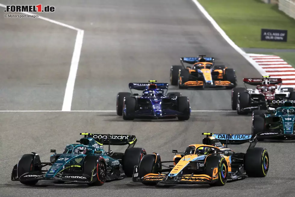 Foto zur News: Nico Hülkenberg (Aston Martin), Lando Norris (McLaren), Lance Stroll (Aston Martin), Nicholas Latifi (Williams), Guanyu Zhou (Alfa Romeo) und Daniel Ricciardo (McLaren)