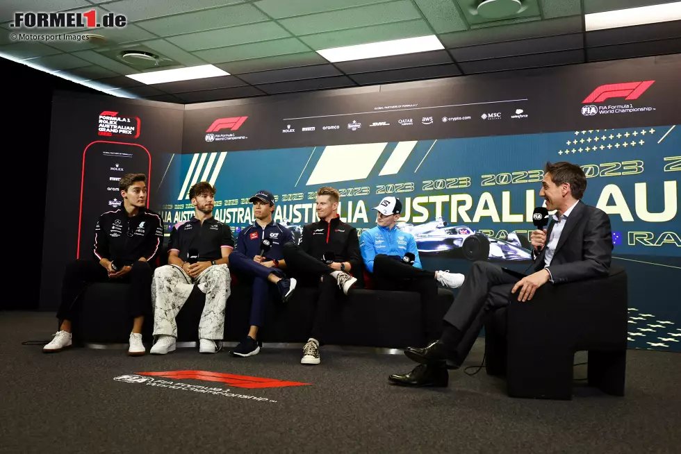 Foto zur News: George Russell (Mercedes), Pierre Gasly (Alpine), Nyck de Vries (AlphaTauri), Nico Hülkenberg (Haas), Lance Stroll (Aston Martin) und Logan Sargeant (Williams)