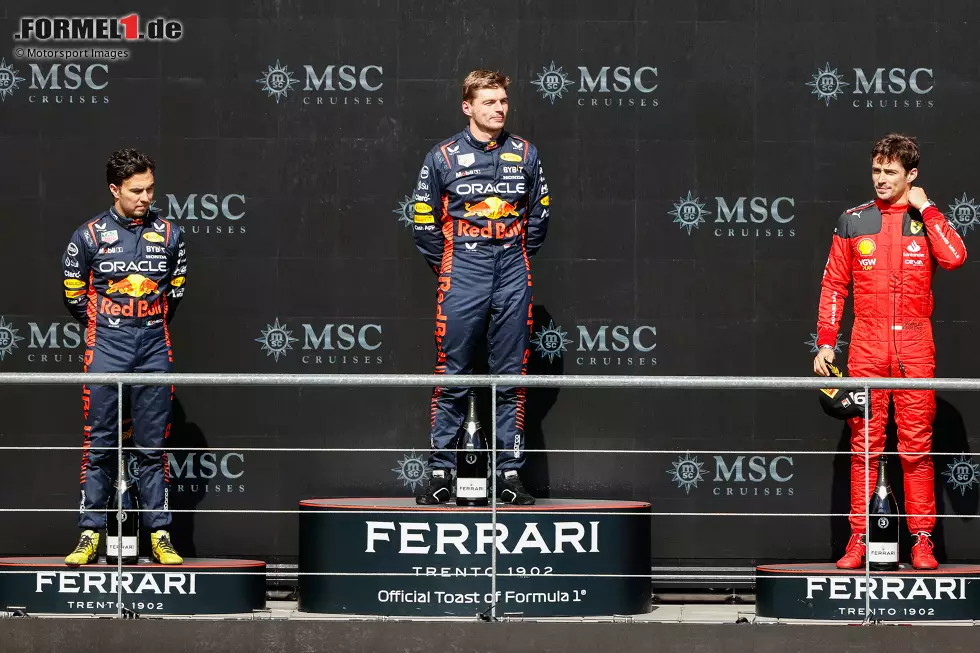 Foto zur News: Sergio Perez (Red Bull), Max Verstappen (Red Bull) und Charles Leclerc (Ferrari)