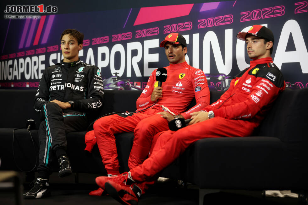 Foto zur News: George Russell (Mercedes), Carlos Sainz (Ferrari) und Charles Leclerc (Ferrari)