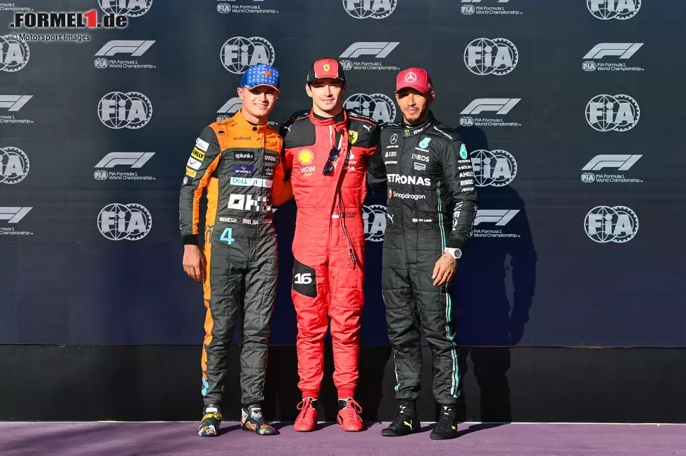 Foto zur News: Lando Norris (McLaren), Charles Leclerc (Ferrari) und Lewis Hamilton (Mercedes)