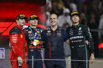 Foto zur News: Charles Leclerc (Ferrari), Max Verstappen (Red Bull) und George Russell (Mercedes)