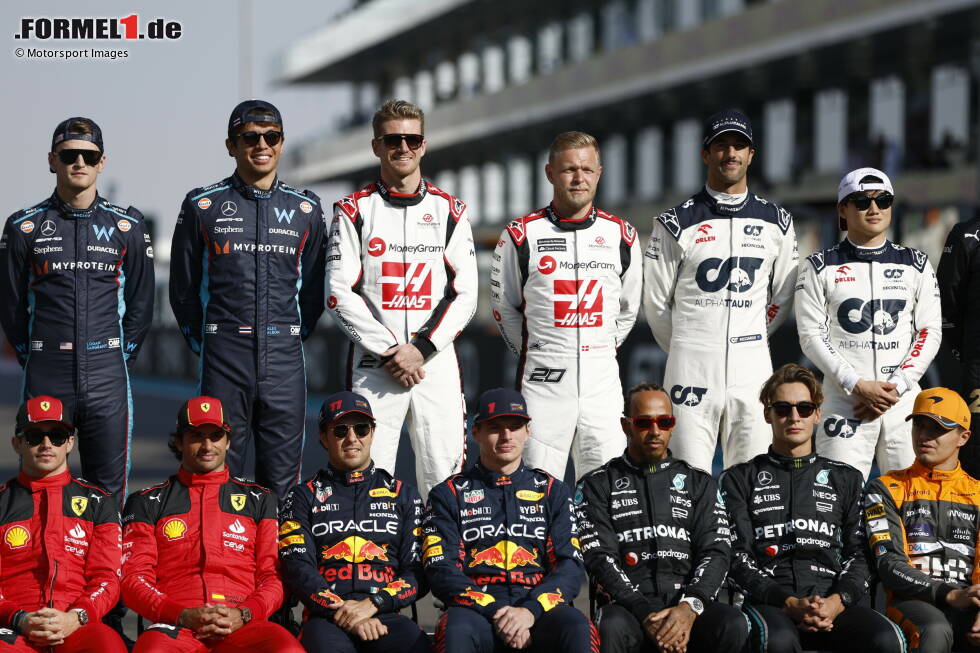 Foto zur News: Alexander Albon (Williams), Logan Sargeant (Williams), Nico Hülkenberg (Haas), Kevin Magnussen (Haas), Daniel Ricciardo (AlphaTauri) und Yuki Tsunoda (AlphaTauri)