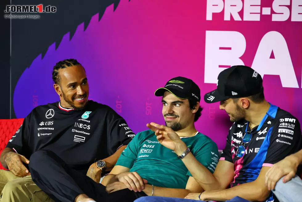 Foto zur News: Lewis Hamilton (Mercedes), Lance Stroll (Aston Martin) und Esteban Ocon (Alpine)