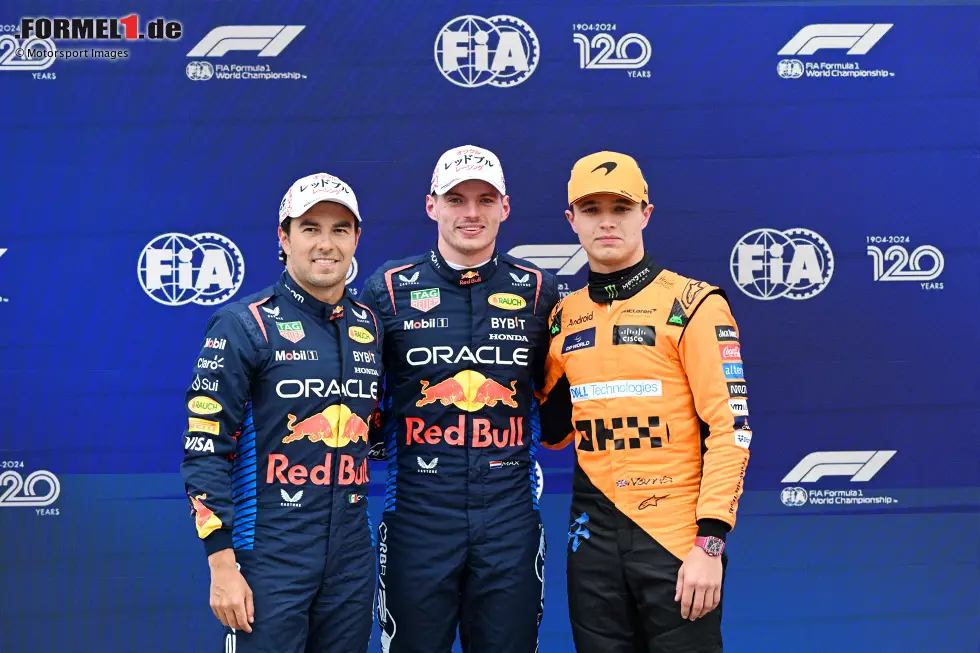 Foto zur News: Max Verstappen (Red Bull), Sergio Perez (Red Bull) und Lando Norris (McLaren)