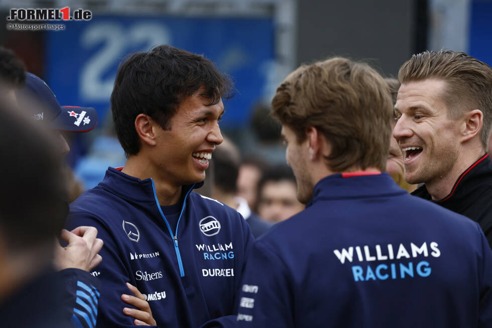 Foto zur News: Alexander Albon (Williams), Logan Sargeant (Williams) und Nico Hülkenberg (Haas)