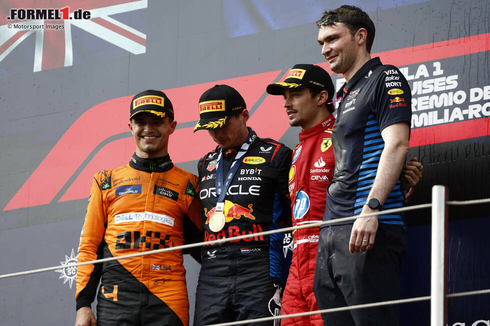 Foto zur News: Lando Norris (McLaren), Max Verstappen (Red Bull) und Charles Leclerc (Ferrari)