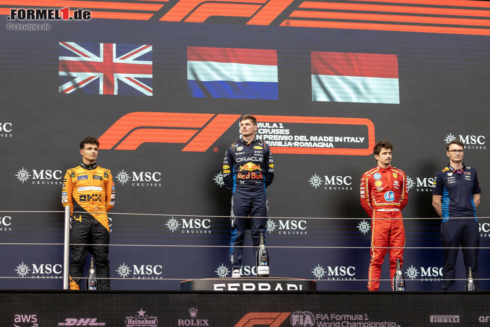 Foto zur News: Max Verstappen (Red Bull), Lando Norris (McLaren) und Charles Leclerc (Ferrari)